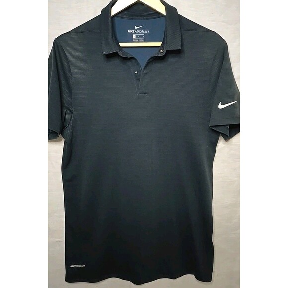 Nike Aeroreact Short Sleeve Polo Shirt Stripe, Sz Small, Black/Drk Blue - Picture 1 of 9